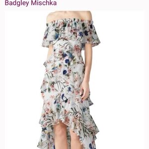 Badgley Mischka Floral Off-Shoulder High Low Dress